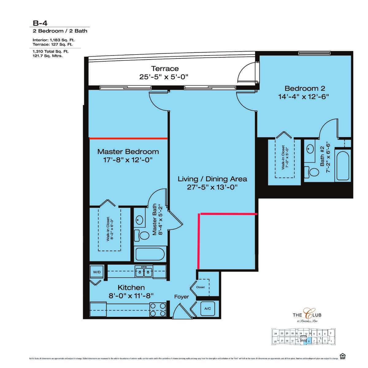 The red lines show how a two-bedroom unit at The Club at Brickell Bay was subdivided into a four-bedroom unit by adding extra walls that the city of Miami did not issue permits for.